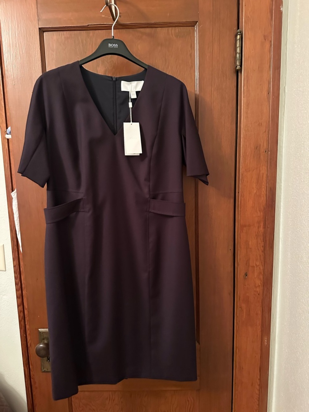 BOSS Elegant Blue V-Neck Womens Dress